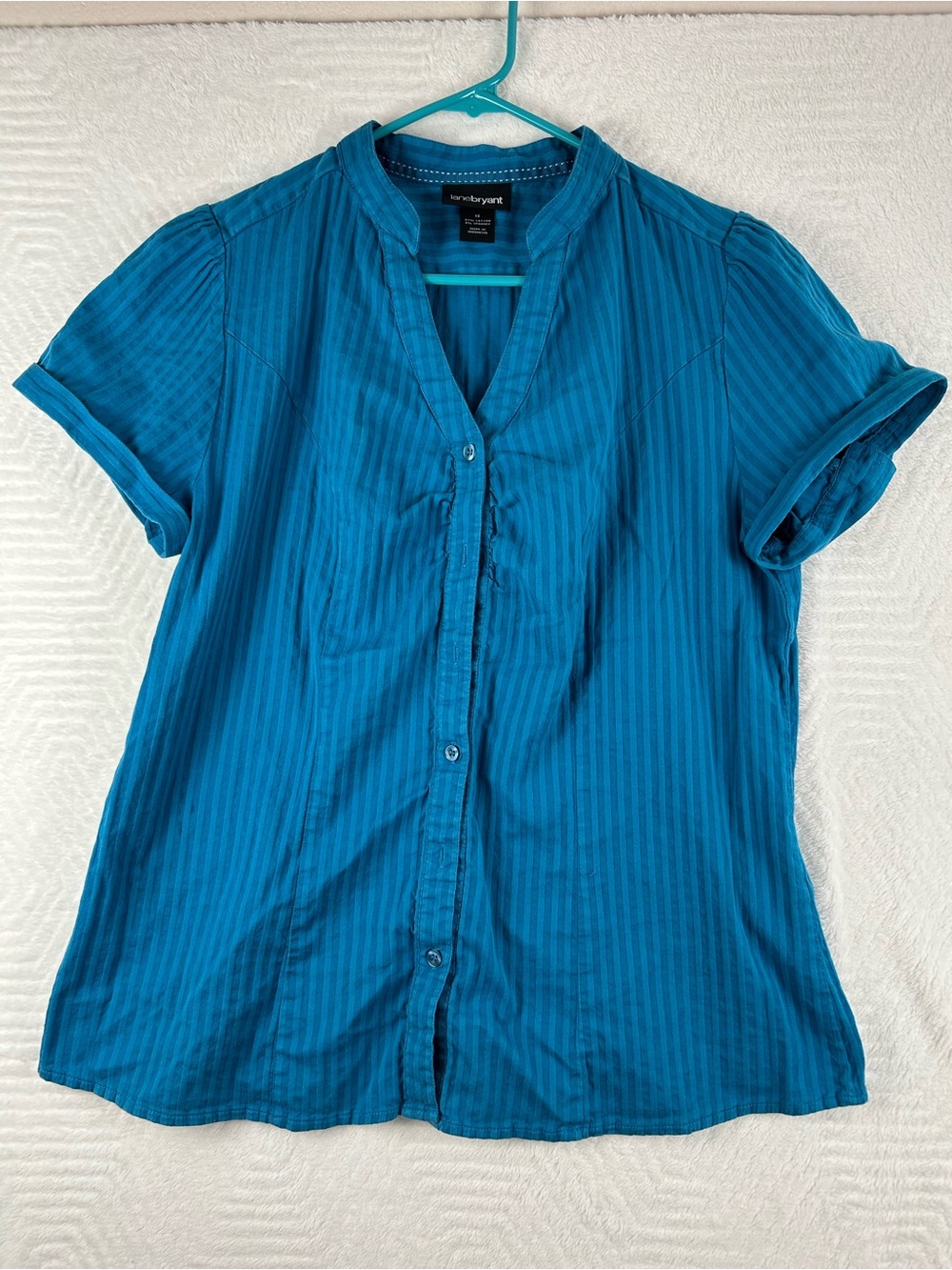 Lane Bryant Teal Short-Sleeve Button-Down Blouse